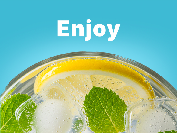 Close up of refreshing sparkling water, with the word 